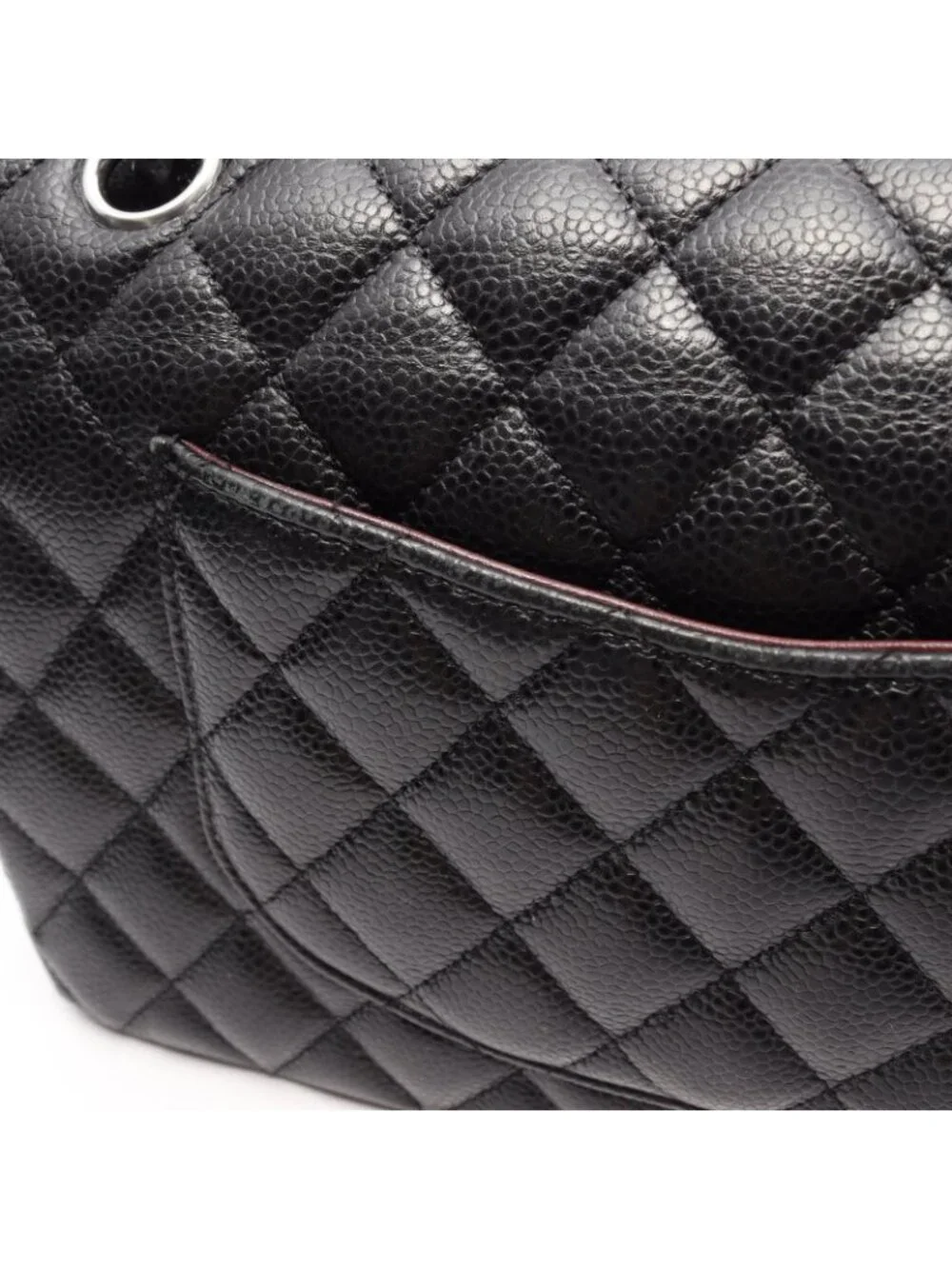 Chanel Shoulder Bag Quilted Double Flap Black Caviar Leather Chain